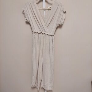 Monteau‎ Oatmeal Linen Blend V-Neck Wide Leg Jumpsuit Small Boho=Chic Minimal